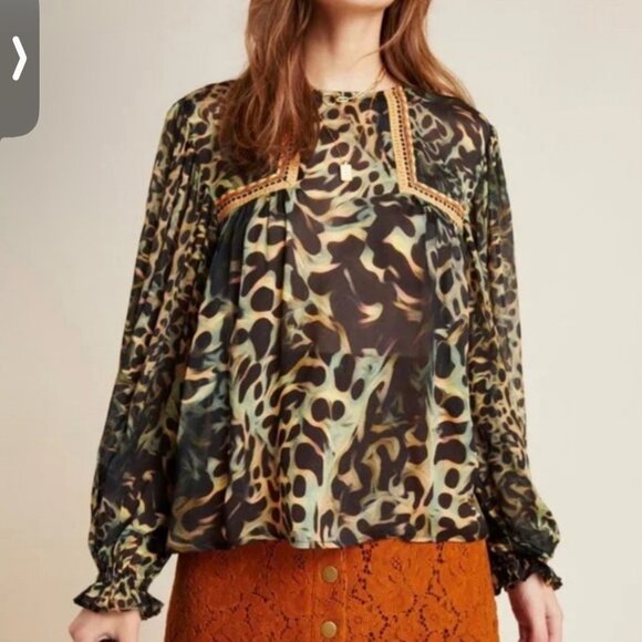 Blank London Animal Print Sheer Blouse Sz M | Boho Luxe Statement Top - Picture 2 of 7